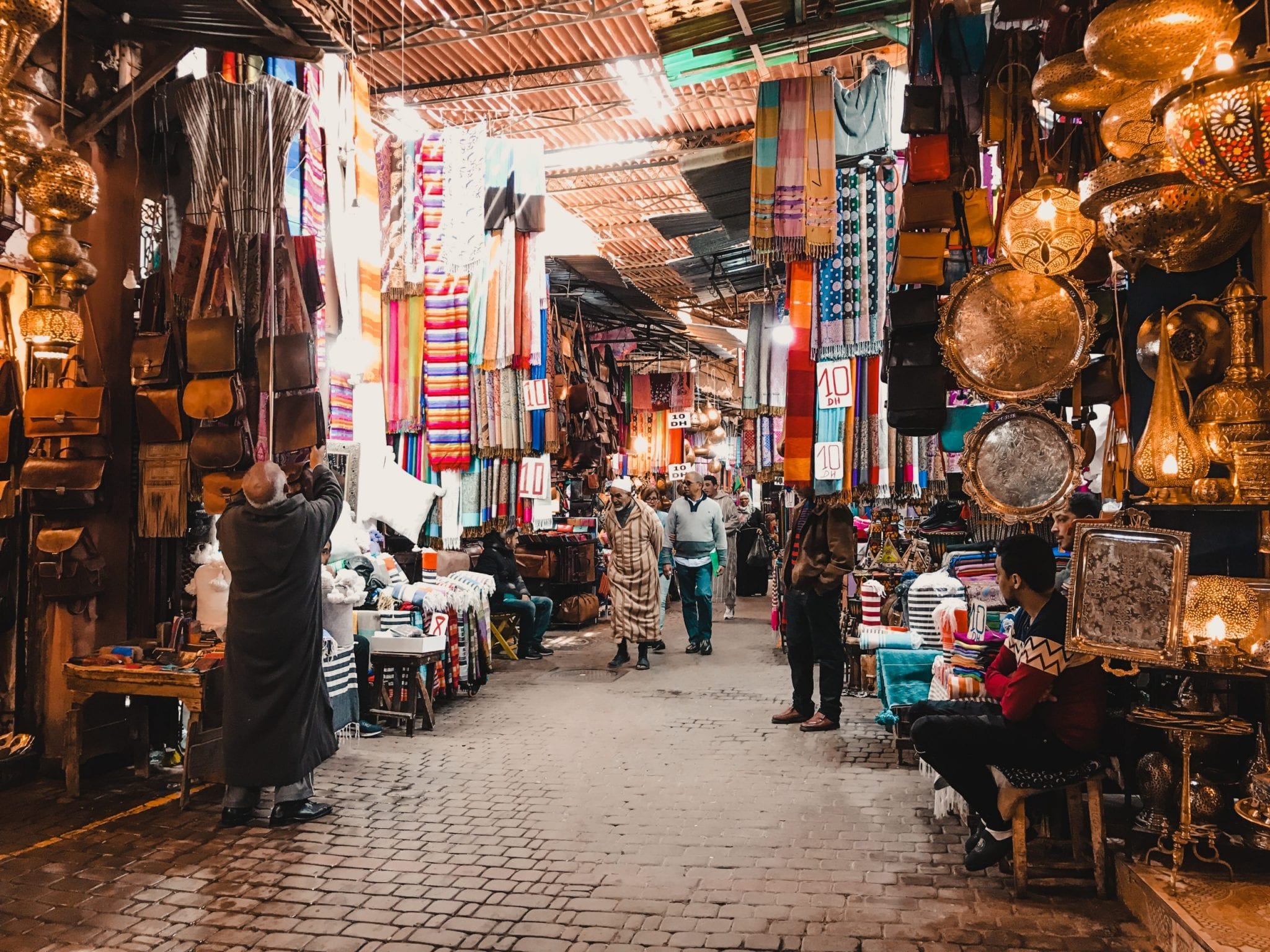 Colourful covered markets in Marrakech Morocco